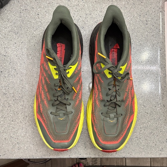 Hoka Speedgoat 5 Men's Athletic Shoes in Red and Yellow - Picture 1 of 7